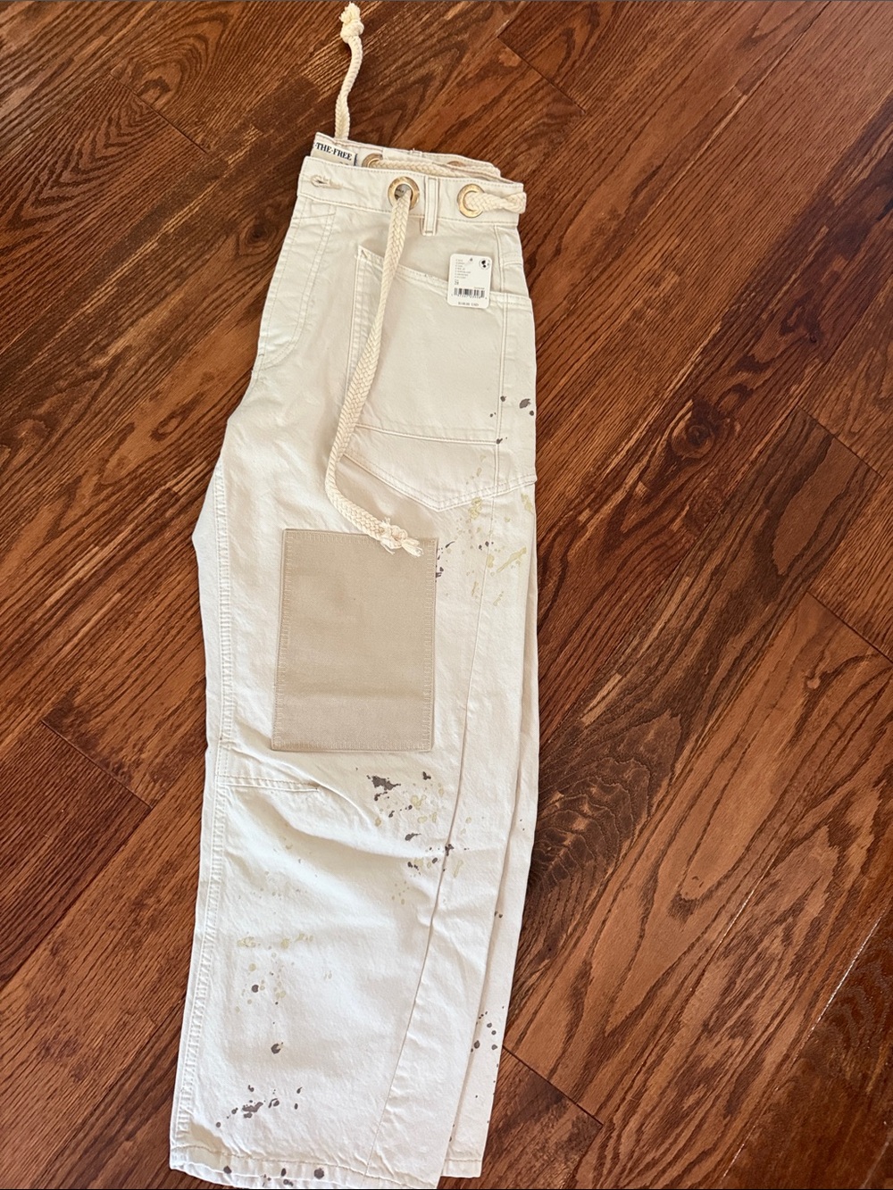 Free People Cream Carpenter Jeans with Rope Belt